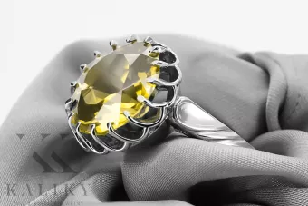 Žlutý Perydot Ring 925 Silver Vintage Unikátní VRC035S